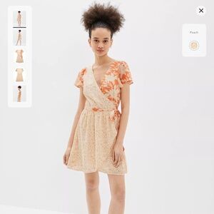 American Eagle Outfitters Cream and Orange Wrap Sundress Size Small